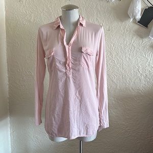 Splendid Light Pink Roll Tab Sleeve Collared Shirt Blouse Medium
